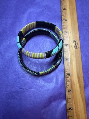 Colorful Wrapped Bangle Bracelet Set in Aqua, Yellow, Lilac & Black
